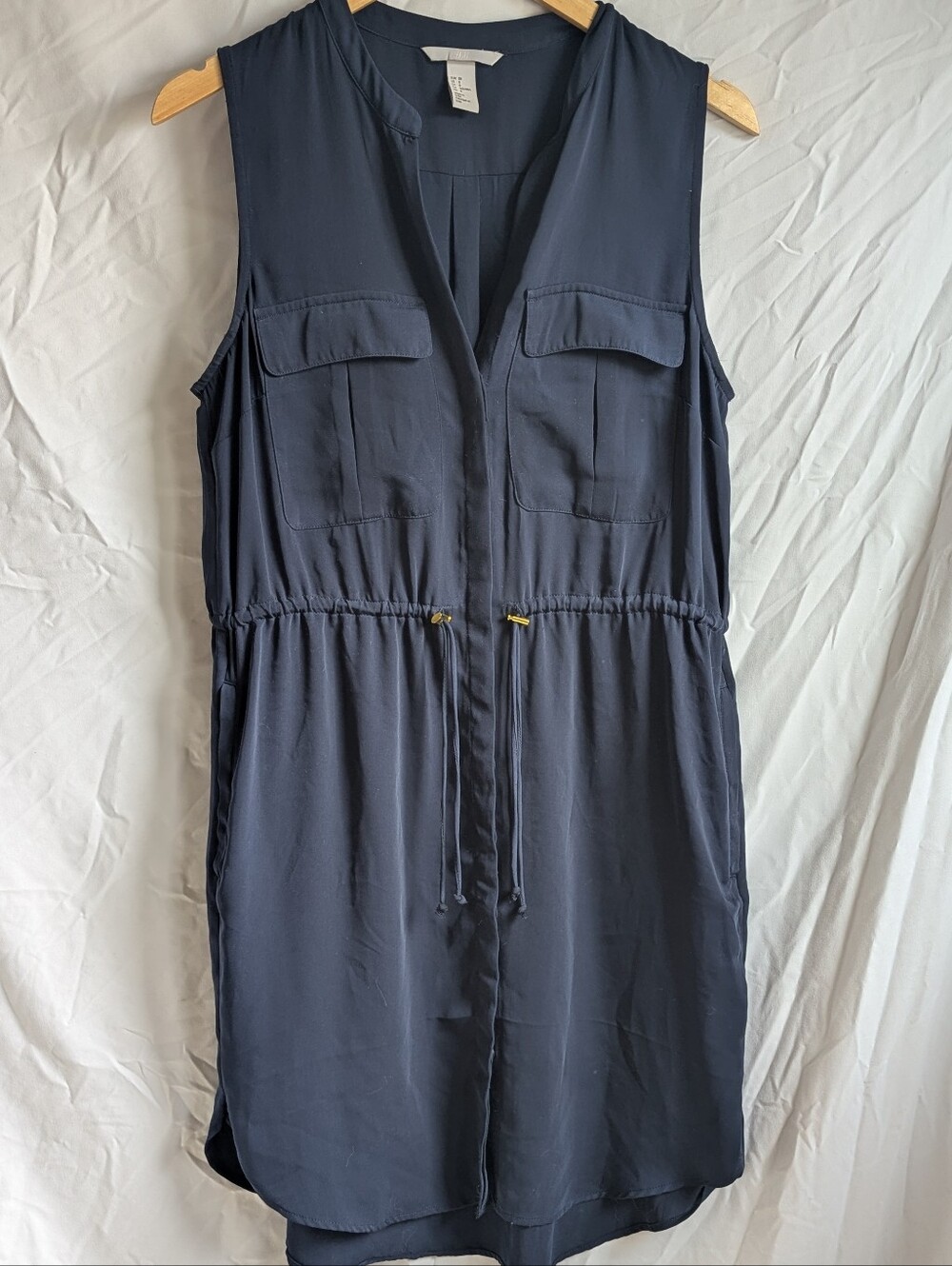 H&M Navy Sleeveless Drawstring Utility Tunic Dress